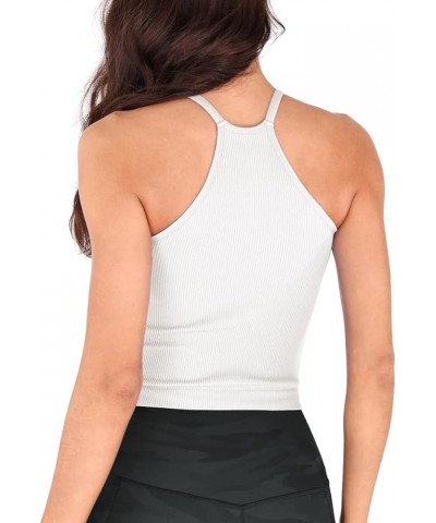 Women's Crop 3-Pack Washed Seamless Rib-Knit Camisole Crop Tank Tops White+purple+yellow (Waist Length) $13.59 Tanks