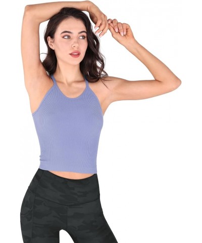 Women's Crop 3-Pack Washed Seamless Rib-Knit Camisole Crop Tank Tops White+purple+yellow (Waist Length) $13.59 Tanks