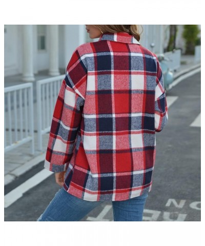 Women's Flannel Plaid Shacket Jacket Fashion Lattice Lapel Button Casual Overcoat Fall Thin Woolen Coat Outerwear 06 Red $10....