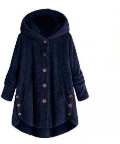 Womens Sweater Jacket Long Sleeves Fuzzy Coats Hooded Lightweight Casual Outerwear Wool Button Pockets Outwear A05-navy $5.48...