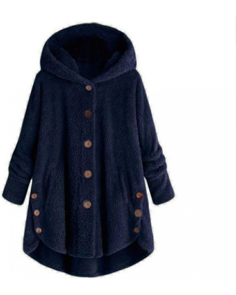 Womens Sweater Jacket Long Sleeves Fuzzy Coats Hooded Lightweight Casual Outerwear Wool Button Pockets Outwear A05-navy $5.48...