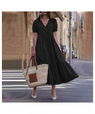 Women's Summer Dresses 2022 Casual Loose Short Sling Type Sleeve V-Neck Swing Dress Sundress Midi Sundresses Black $8.87 Dresses