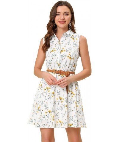 Women's Valentine's Day Floral Printed Half Placket Knee Length Sleeveless Spring Belted Dress White-yellow Daisy $13.92 Dresses