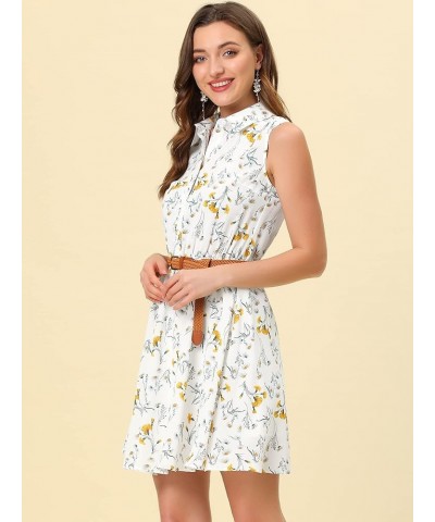 Women's Valentine's Day Floral Printed Half Placket Knee Length Sleeveless Spring Belted Dress White-yellow Daisy $13.92 Dresses