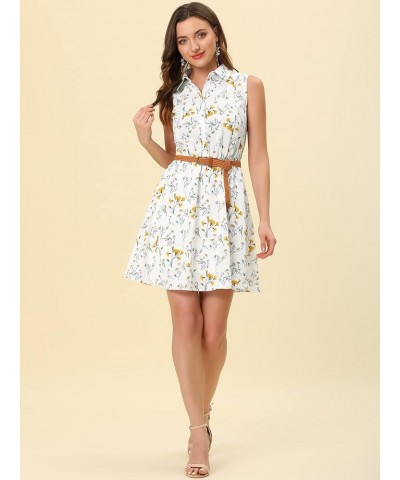 Women's Valentine's Day Floral Printed Half Placket Knee Length Sleeveless Spring Belted Dress White-yellow Daisy $13.92 Dresses