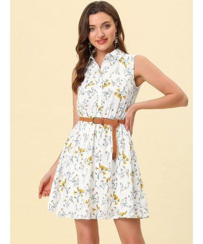 Women's Valentine's Day Floral Printed Half Placket Knee Length Sleeveless Spring Belted Dress White-yellow Daisy $13.92 Dresses