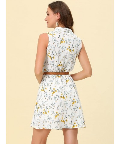 Women's Valentine's Day Floral Printed Half Placket Knee Length Sleeveless Spring Belted Dress White-yellow Daisy $13.92 Dresses