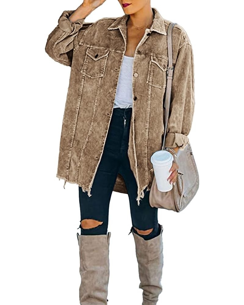 Women's Oversized Corduroy Shirts Long Sleeve Button Down Retro Jacket Coat Shacket Khaki $18.00 Jackets