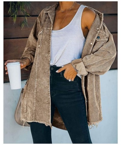 Women's Oversized Corduroy Shirts Long Sleeve Button Down Retro Jacket Coat Shacket Khaki $18.00 Jackets