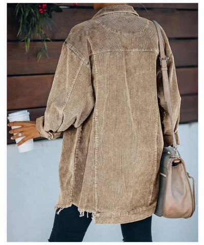 Women's Oversized Corduroy Shirts Long Sleeve Button Down Retro Jacket Coat Shacket Khaki $18.00 Jackets