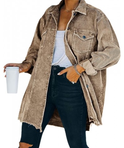 Women's Oversized Corduroy Shirts Long Sleeve Button Down Retro Jacket Coat Shacket Khaki $18.00 Jackets