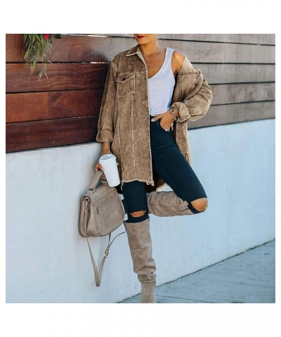 Women's Oversized Corduroy Shirts Long Sleeve Button Down Retro Jacket Coat Shacket Khaki $18.00 Jackets