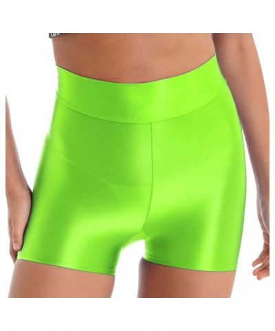 Women's Shiny Metallic High Waist Boyshort Rave Dance Swimming Booty Shorts Hot Panties Glossy Fluorescent Green $7.39 Swimsuits