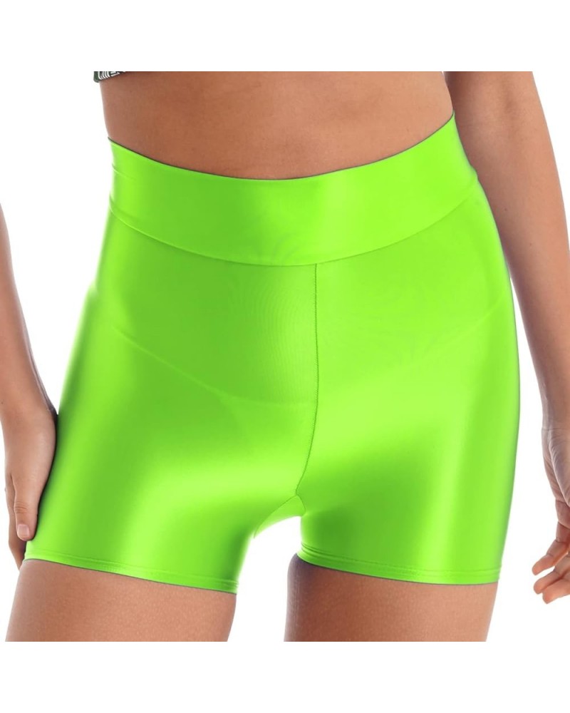 Women's Shiny Metallic High Waist Boyshort Rave Dance Swimming Booty Shorts Hot Panties Glossy Fluorescent Green $7.39 Swimsuits