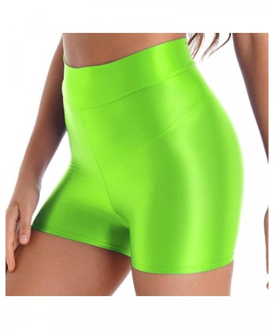 Women's Shiny Metallic High Waist Boyshort Rave Dance Swimming Booty Shorts Hot Panties Glossy Fluorescent Green $7.39 Swimsuits