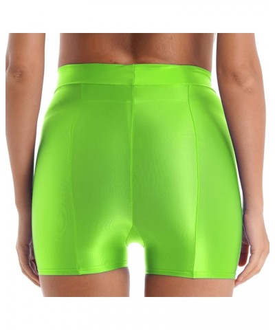 Women's Shiny Metallic High Waist Boyshort Rave Dance Swimming Booty Shorts Hot Panties Glossy Fluorescent Green $7.39 Swimsuits