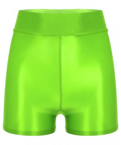 Women's Shiny Metallic High Waist Boyshort Rave Dance Swimming Booty Shorts Hot Panties Glossy Fluorescent Green $7.39 Swimsuits