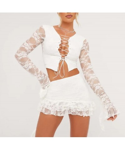 Women Lace 2 Piece Skirt Outfits Y2k Sexy Going Out Sets Fairy Tube Top Bodycon Mini Skirt Summer Beach Party Sets P-white La...