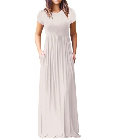 Women's Short Sleeve Plain Maxi Dresses 2024 Casual Empire Waist Long Dresses Loose Summer Soft Skirts with Pockets White $9....