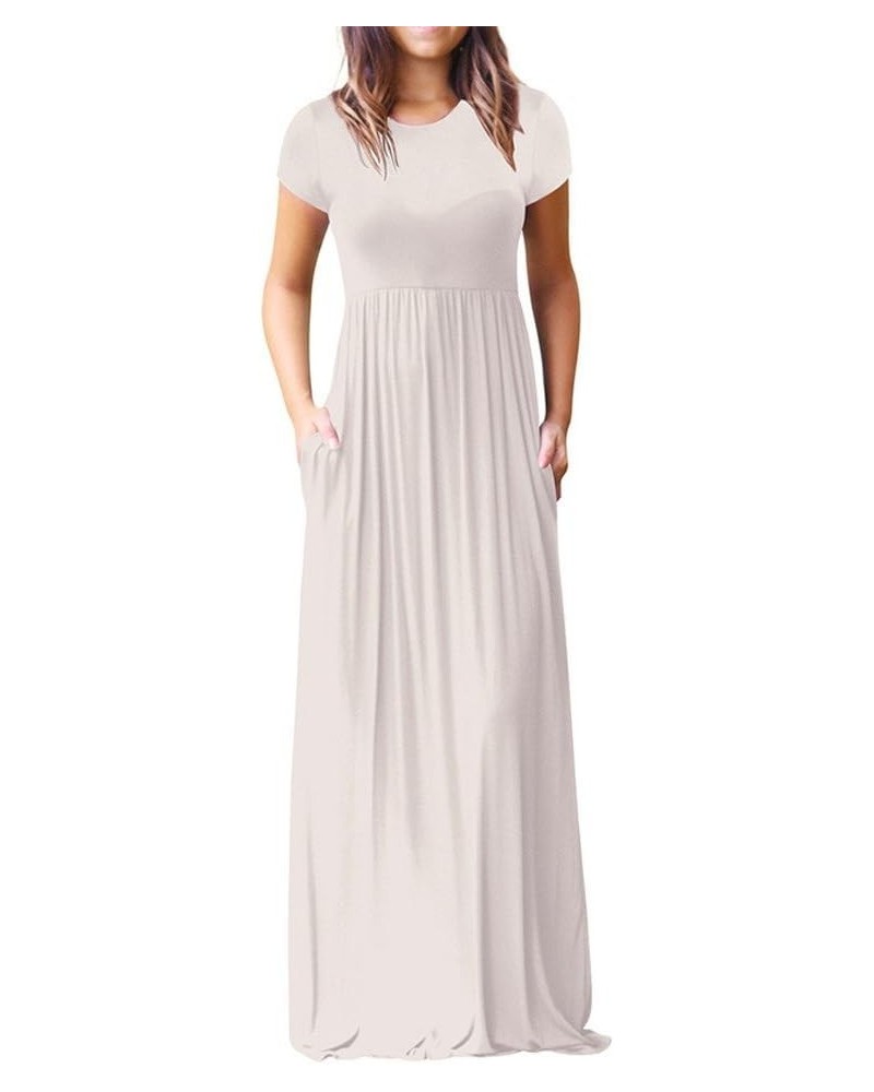 Women's Short Sleeve Plain Maxi Dresses 2024 Casual Empire Waist Long Dresses Loose Summer Soft Skirts with Pockets White $9....