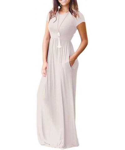 Women's Short Sleeve Plain Maxi Dresses 2024 Casual Empire Waist Long Dresses Loose Summer Soft Skirts with Pockets White $9....