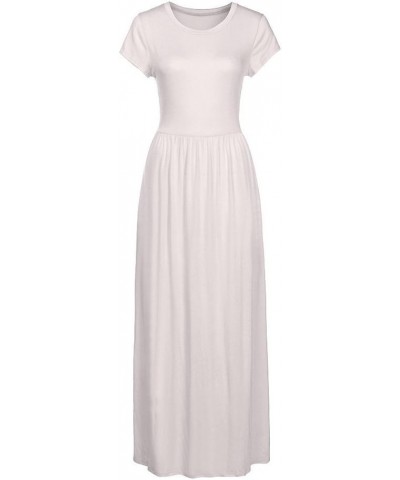 Women's Short Sleeve Plain Maxi Dresses 2024 Casual Empire Waist Long Dresses Loose Summer Soft Skirts with Pockets White $9....