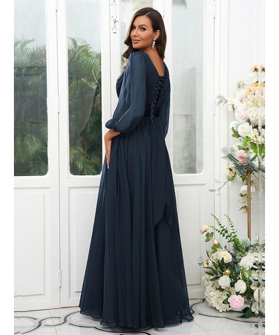 Women's Crew Neck Bridesmaid Dresses Long Sleeves Chiffon Pleated Formal Party Gown Light Blue $29.69 Dresses