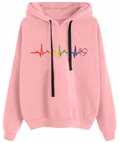 Women's Sweatshirts Hoodies Casual Women's Printed Hooded Sweatshirt Loose Long Sleeve Drawstring Hoodie Women Pink $7.64 Hoo...