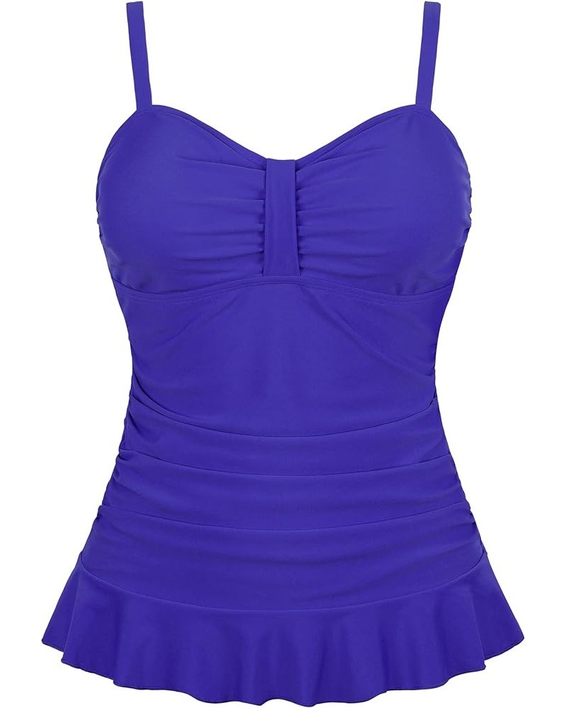 Women's 50's Retro Ruched Tankini Swimsuit Top with Ruffle Hem Purple Opulence $14.40 Swimsuits