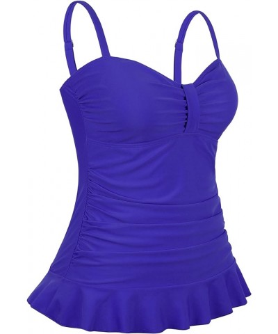 Women's 50's Retro Ruched Tankini Swimsuit Top with Ruffle Hem Purple Opulence $14.40 Swimsuits