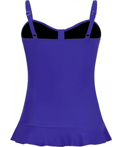 Women's 50's Retro Ruched Tankini Swimsuit Top with Ruffle Hem Purple Opulence $14.40 Swimsuits