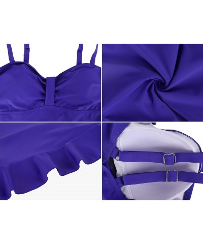 Women's 50's Retro Ruched Tankini Swimsuit Top with Ruffle Hem Purple Opulence $14.40 Swimsuits