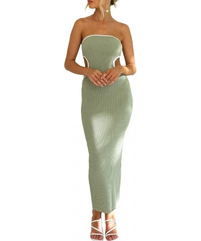 Women Sexy Strapless Maxi Tube Dress Off Shoulder Bodycon Long Dress Cut Out Open Back Party Dress Y2K Clubwear T-green $13.7...