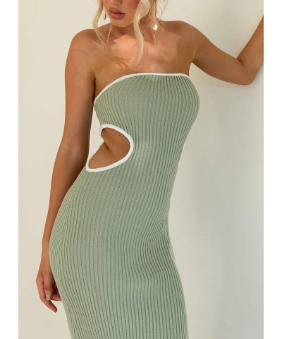 Women Sexy Strapless Maxi Tube Dress Off Shoulder Bodycon Long Dress Cut Out Open Back Party Dress Y2K Clubwear T-green $13.7...