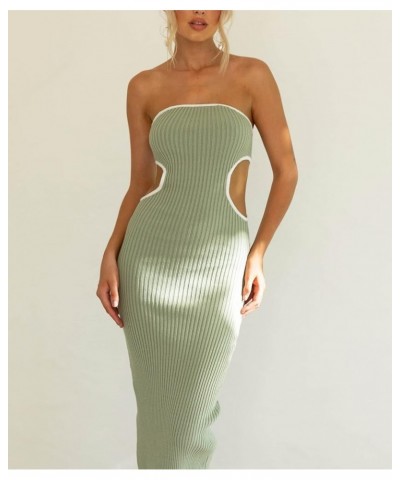 Women Sexy Strapless Maxi Tube Dress Off Shoulder Bodycon Long Dress Cut Out Open Back Party Dress Y2K Clubwear T-green $13.7...