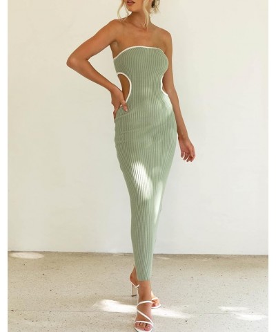 Women Sexy Strapless Maxi Tube Dress Off Shoulder Bodycon Long Dress Cut Out Open Back Party Dress Y2K Clubwear T-green $13.7...