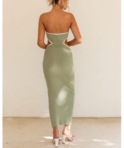 Women Sexy Strapless Maxi Tube Dress Off Shoulder Bodycon Long Dress Cut Out Open Back Party Dress Y2K Clubwear T-green $13.7...