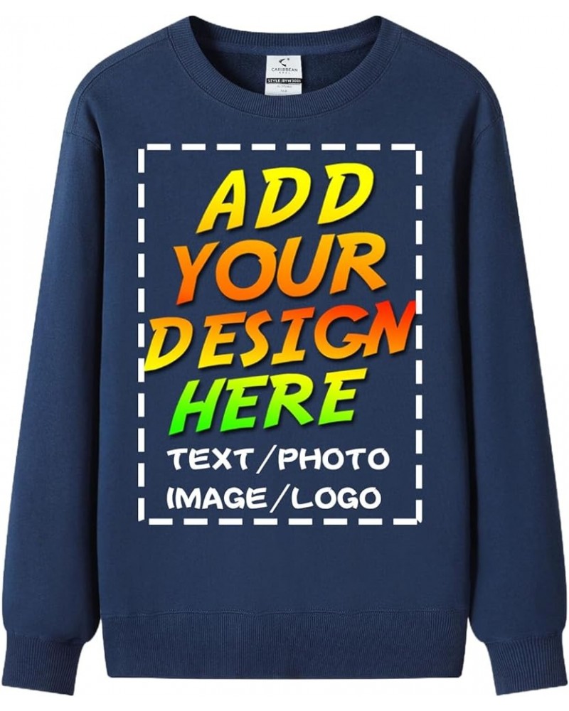 Custom Personalized Crew Neck Sweatshirt for Men Women - Add Your Own Design with Photo & Text - Front & Back Print Ink Blue ...