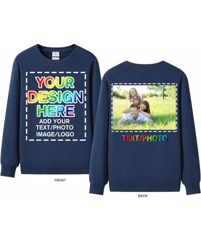 Custom Personalized Crew Neck Sweatshirt for Men Women - Add Your Own Design with Photo & Text - Front & Back Print Ink Blue ...