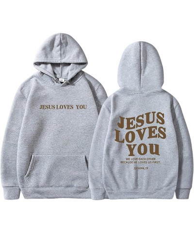 Christian Sweatshirt Women Jesus Loves You Hoodie Oversized Jesus Faith Pullover Inspirational Long Sleeve Tops Grey $11.39 H...