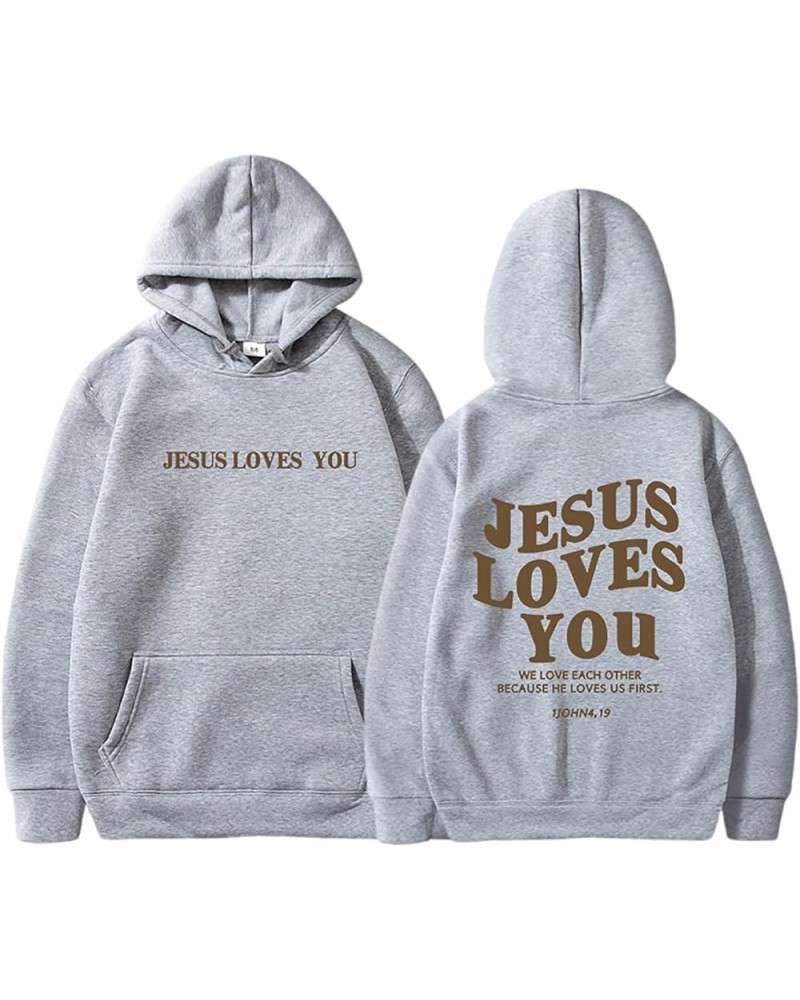 Christian Sweatshirt Women Jesus Loves You Hoodie Oversized Jesus Faith Pullover Inspirational Long Sleeve Tops Grey $11.39 H...