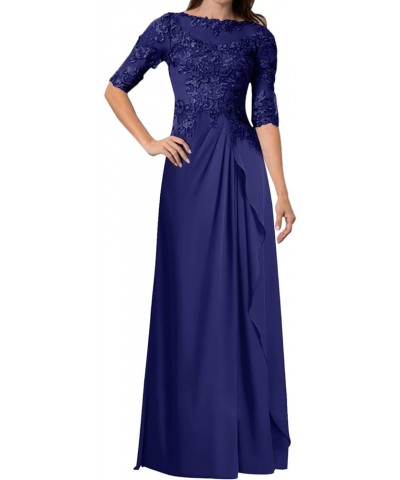 Mother of The Bride Dresses with Sleeves Lace Evening Dress Chiffon Mother of The Groom Dresses for Wedding Royal Blue $36.66...