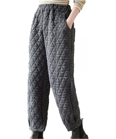 Womens Padded Quilted Pants Fall Winter Warm Casual Wide Leg Pants Solid Elastic Drawstring Waist Trousers Ladies Gray $11.75...
