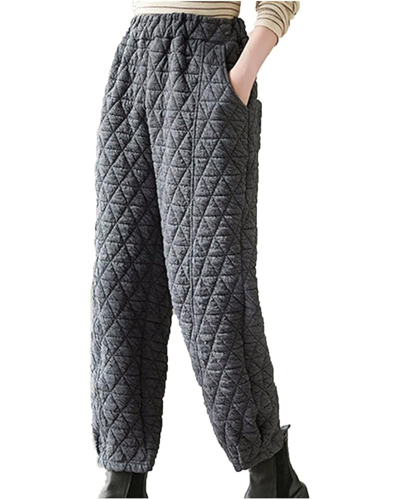 Womens Padded Quilted Pants Fall Winter Warm Casual Wide Leg Pants Solid Elastic Drawstring Waist Trousers Ladies Gray $11.75...