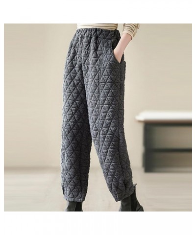 Womens Padded Quilted Pants Fall Winter Warm Casual Wide Leg Pants Solid Elastic Drawstring Waist Trousers Ladies Gray $11.75...