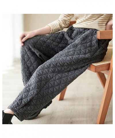 Womens Padded Quilted Pants Fall Winter Warm Casual Wide Leg Pants Solid Elastic Drawstring Waist Trousers Ladies Gray $11.75...