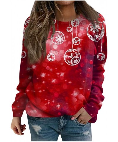 Women's Christmas Crewneck Sweatshirt Casual Fashion Print Long Sleeve O Neck Pullover Top Blouse Sweatshirt 2-red $10.15 Hoo...