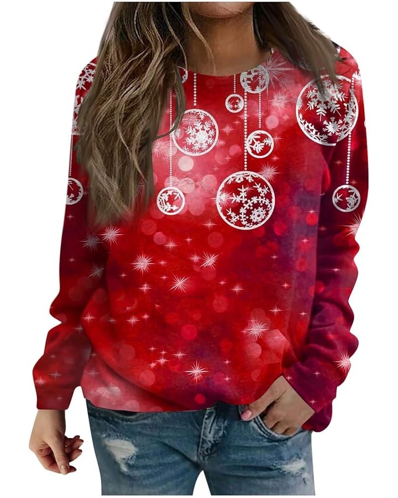 Women's Christmas Crewneck Sweatshirt Casual Fashion Print Long Sleeve O Neck Pullover Top Blouse Sweatshirt 2-red $10.15 Hoo...