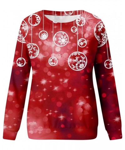 Women's Christmas Crewneck Sweatshirt Casual Fashion Print Long Sleeve O Neck Pullover Top Blouse Sweatshirt 2-red $10.15 Hoo...