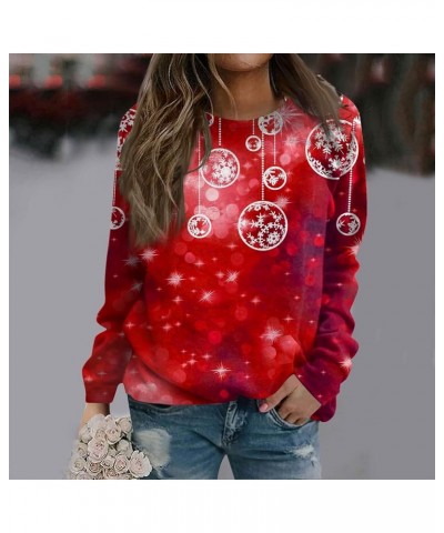 Women's Christmas Crewneck Sweatshirt Casual Fashion Print Long Sleeve O Neck Pullover Top Blouse Sweatshirt 2-red $10.15 Hoo...